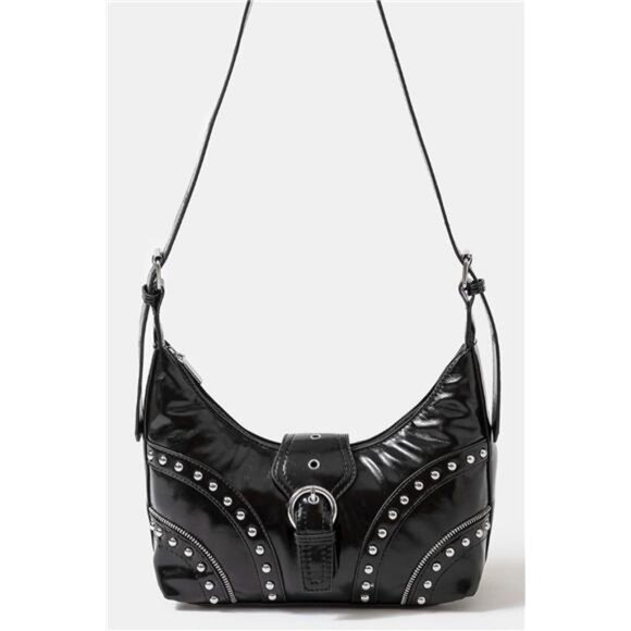 NWT Fame Faux Leather Studded Trim Shoulder Bag - Picture 1 of 3